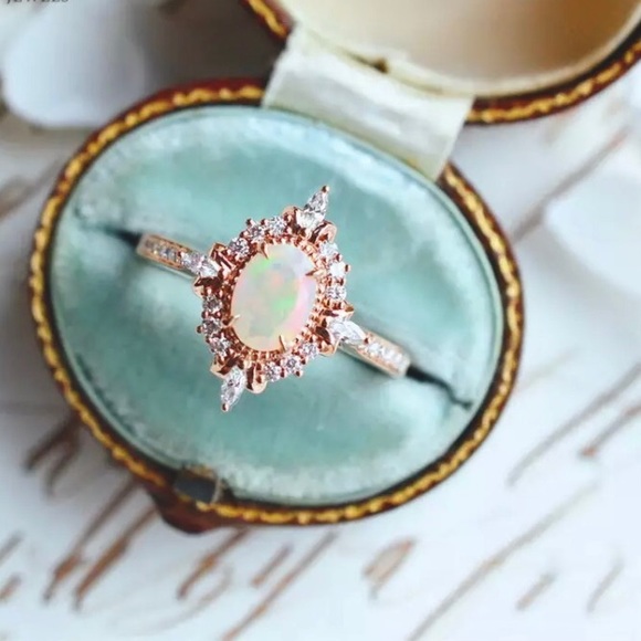 Princess Opal Diamond Sterling Silver Promise Ring - Picture 5 of 6